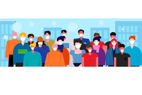 Graphics & Illustrations: People in White Medical Face Mask. Weear