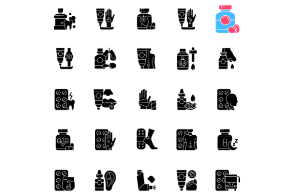 Medical Treatment Black Icons Bundle Graphics